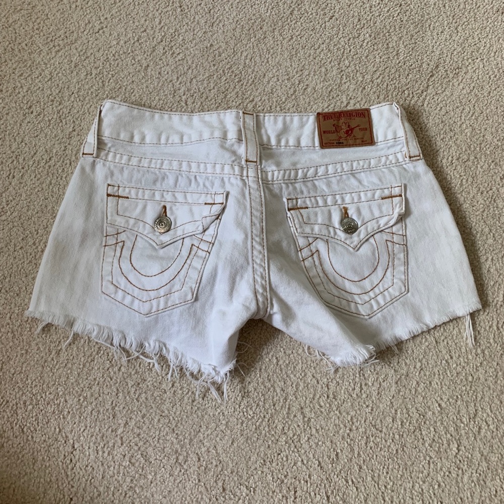 True Religion White Distressed Denim Jean Shorts
